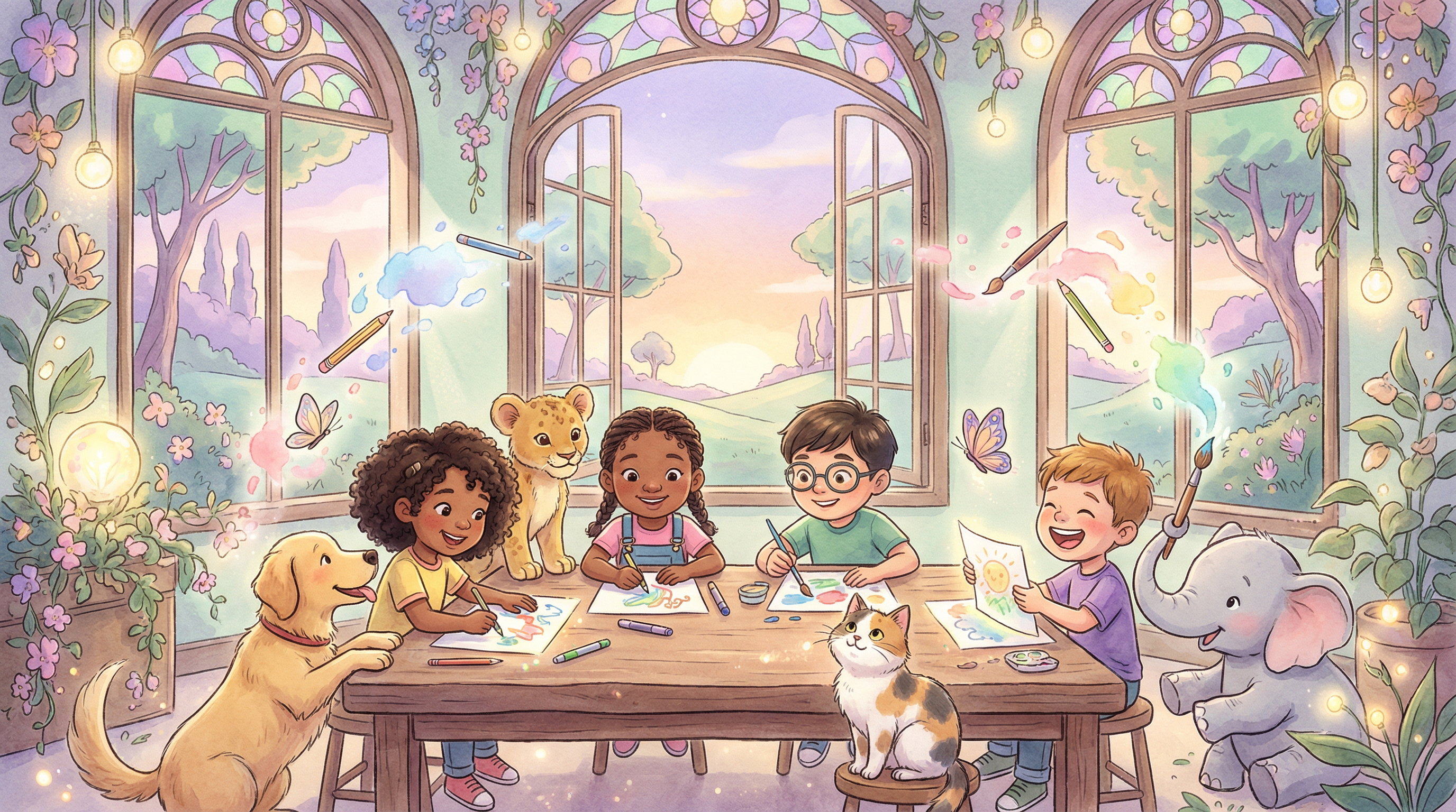 Children drawing together